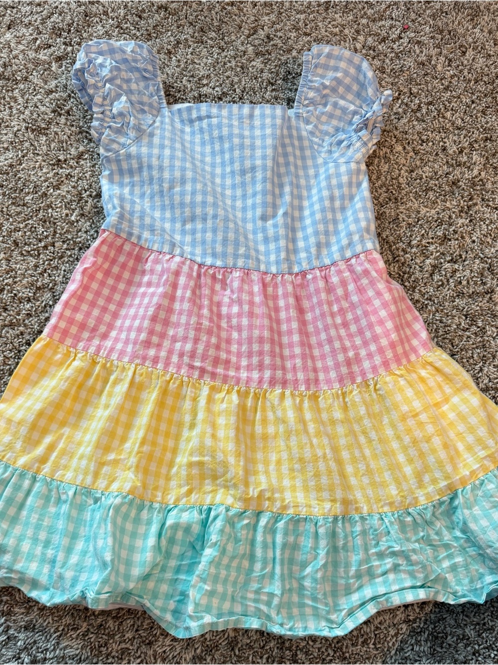 Gymboree Pastel Gingham Tiered Dress - Light Blue, Pink, Yellow, Mint